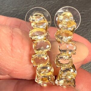 NWOT GOLD DIAMOND CZ OVAL HOOP EARRINGS